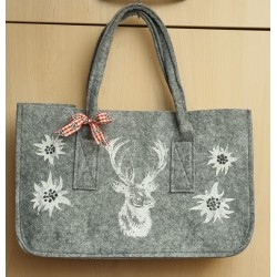Filz Tasche grau Hirsch/Edelweiss weiss