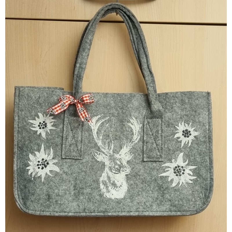 Filz Tasche grau Hirsch/Edelweiss weiss