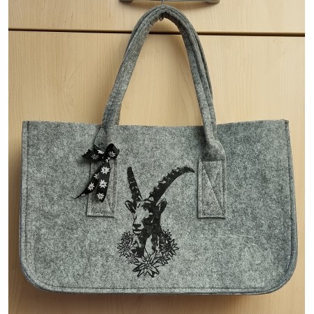 Filz Tasche grau Steinbock schwarz