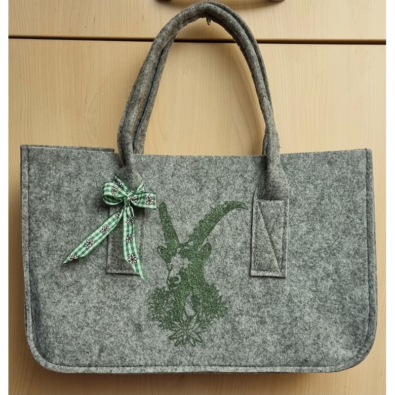 Filz Tasche grau Steinbock grün