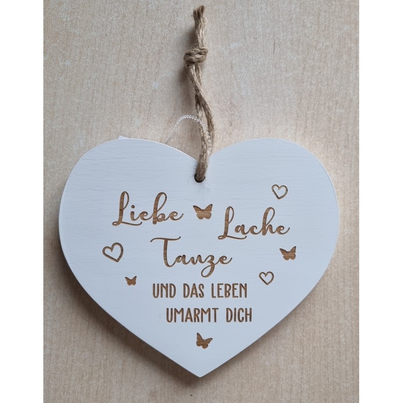 Holz Herz weiss "Lebe, Liebe, Tanze..."