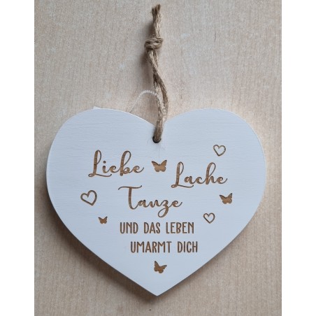 Holz Herz weiss "Lebe, Liebe, Tanze..."
