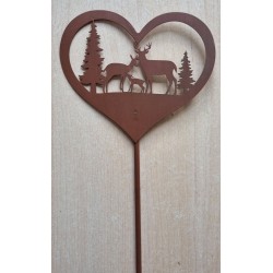 Metall Stecker Herz/Hirschfamilie rost