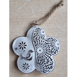 Metall Blume weiss/antik