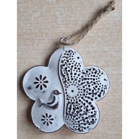 Metall Blume weiss/antik
