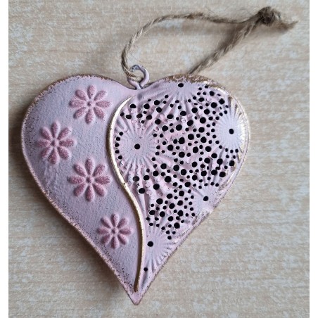 Metall Herz rosa/antik