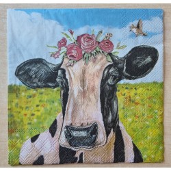 Serviette Kuh mit Blumen