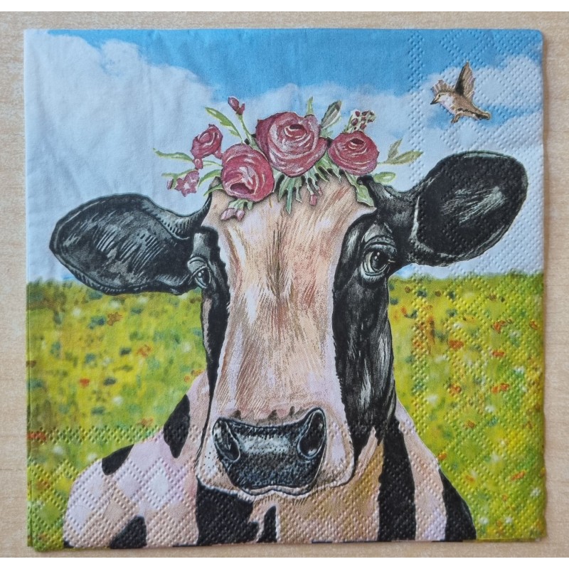 Serviette Kuh mit Blumen