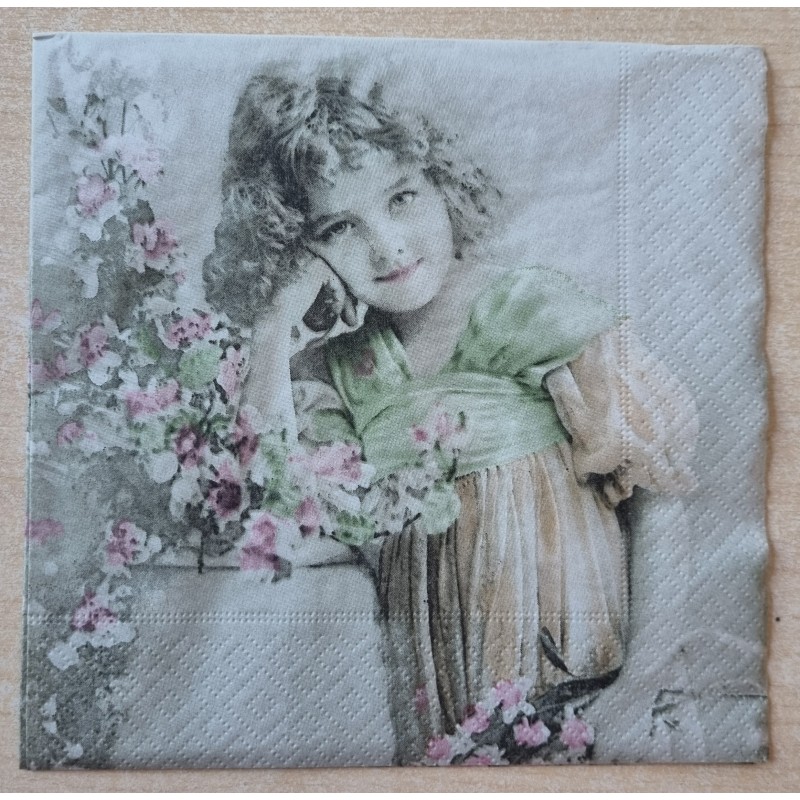 Serviette Mädchen mit Blumen