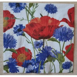 Serviette Mohn und Kornblumen rot/blau