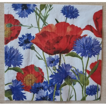 Serviette Mohn und Kornblumen rot/blau