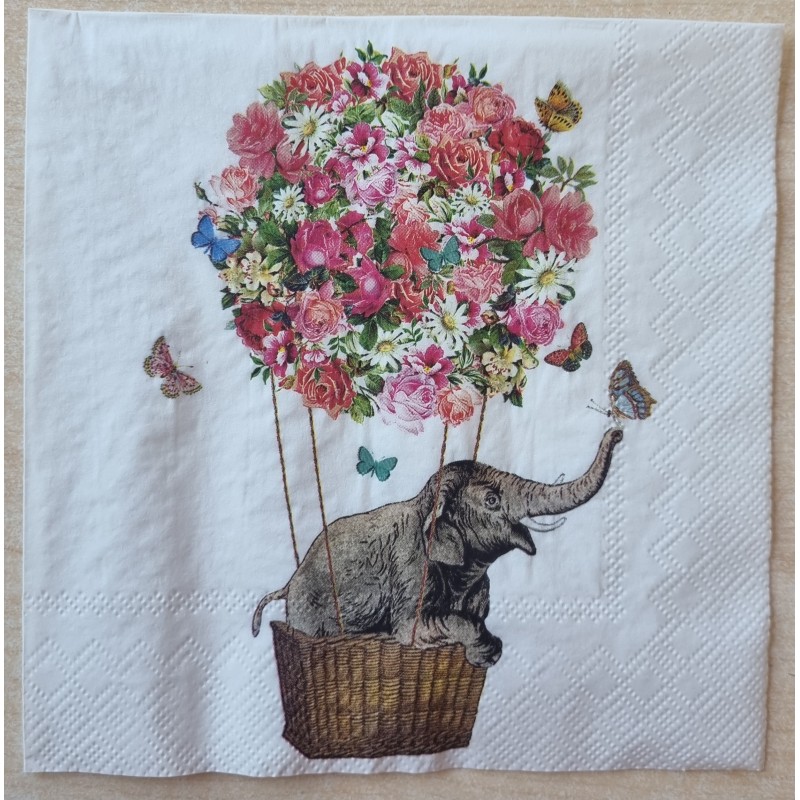 Serviette Elefant im Heissluftballon