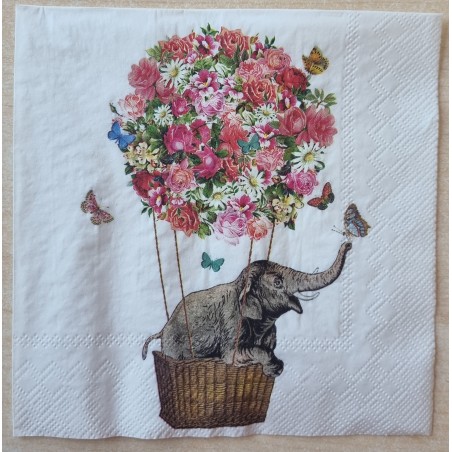 Serviette Elefant im Heissluftballon