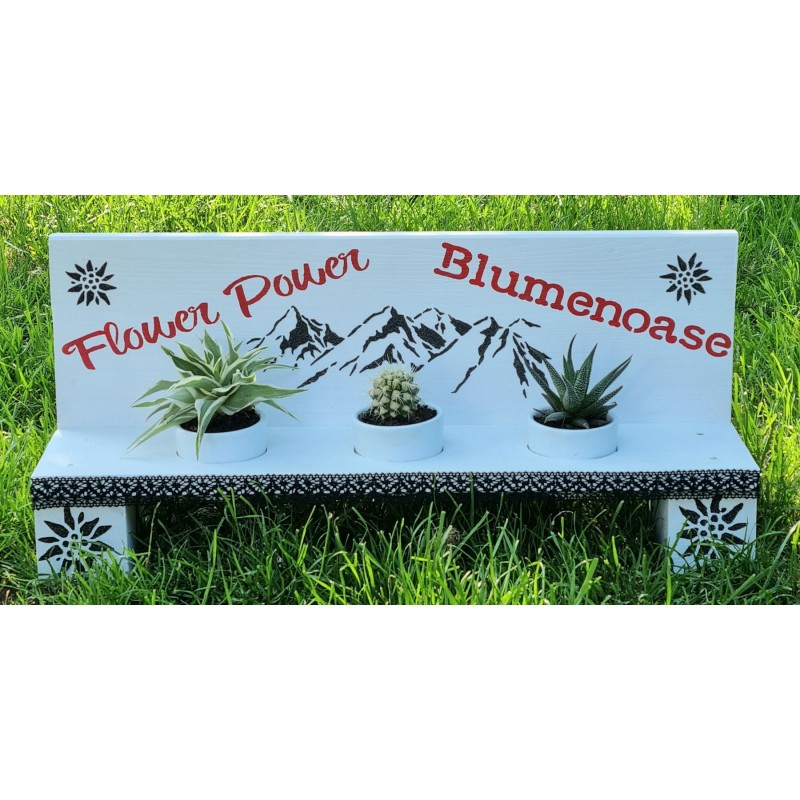 Blumen/Kräuter Bänklein weiss mit Edelweiss
