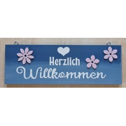 Schild Herzlich Willkommen blau