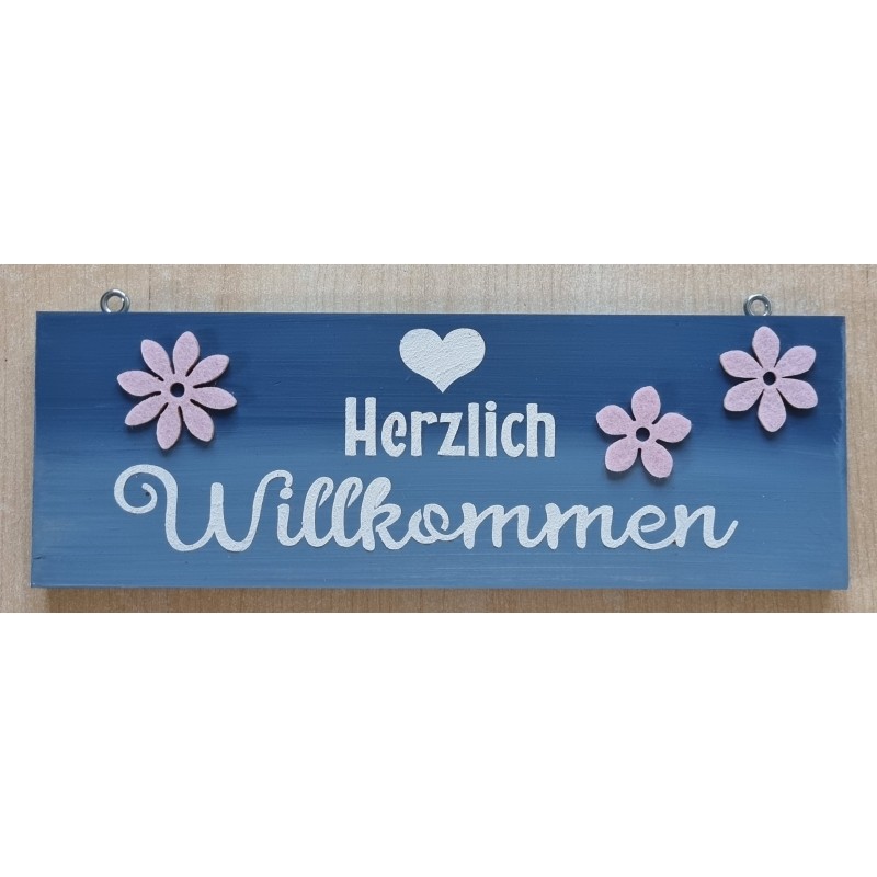 Schild Herzlich Willkommen blau