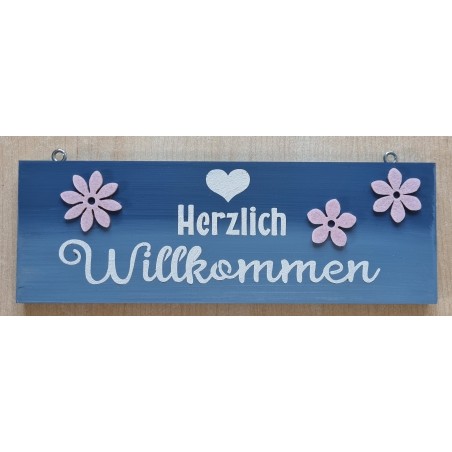 Schild Herzlich Willkommen blau
