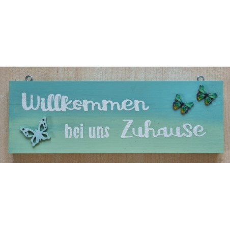 Schild Willkommen bei uns Zuhause  mint