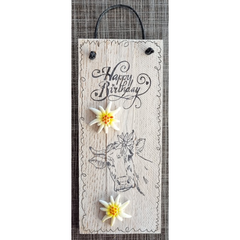 Mini Schild Happy Birthday/Kuh