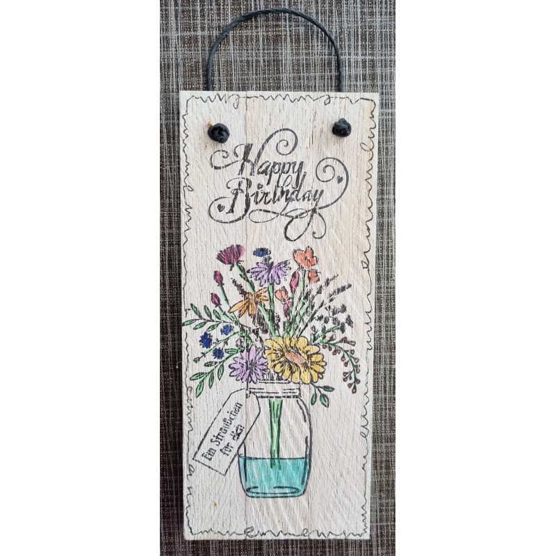 Mini Schild Happy Birthday/Blumenstrauss