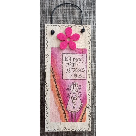 Mini Schild Ich mag Dein grosses Herz  pink
