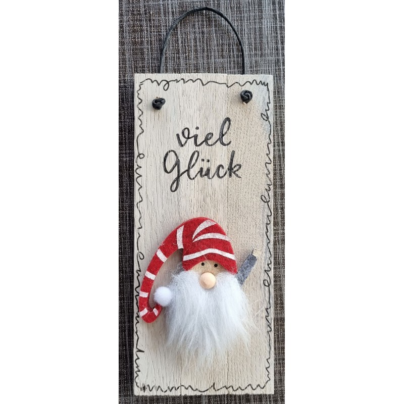 Mini Schild Viel Glück/ Filz Wichtel