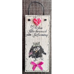 Mini Schild Herzlichen Glückwunsch zum Geburtstag/Rabe pink