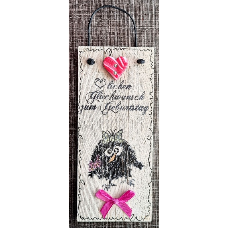 Mini Schild Herzlichen Glückwunsch zum Geburtstag/Rabe pink