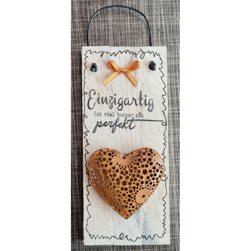 Mini Schild Einzigartig...... / Herz rost