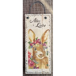 Mini Schild Alles Liebe/Kaninchen mit Blumen