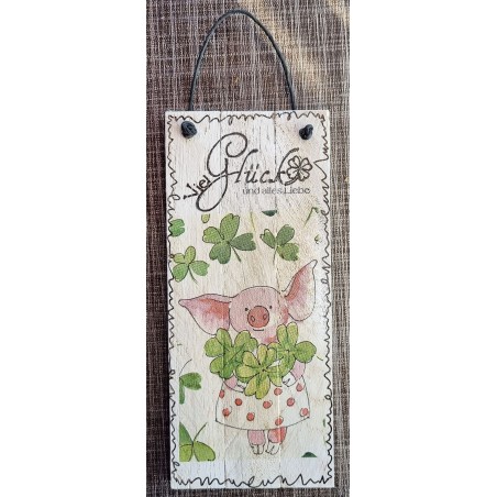 Mini Schild Viel Glück und alles Liebe/Schwein mit Kleeblatt
