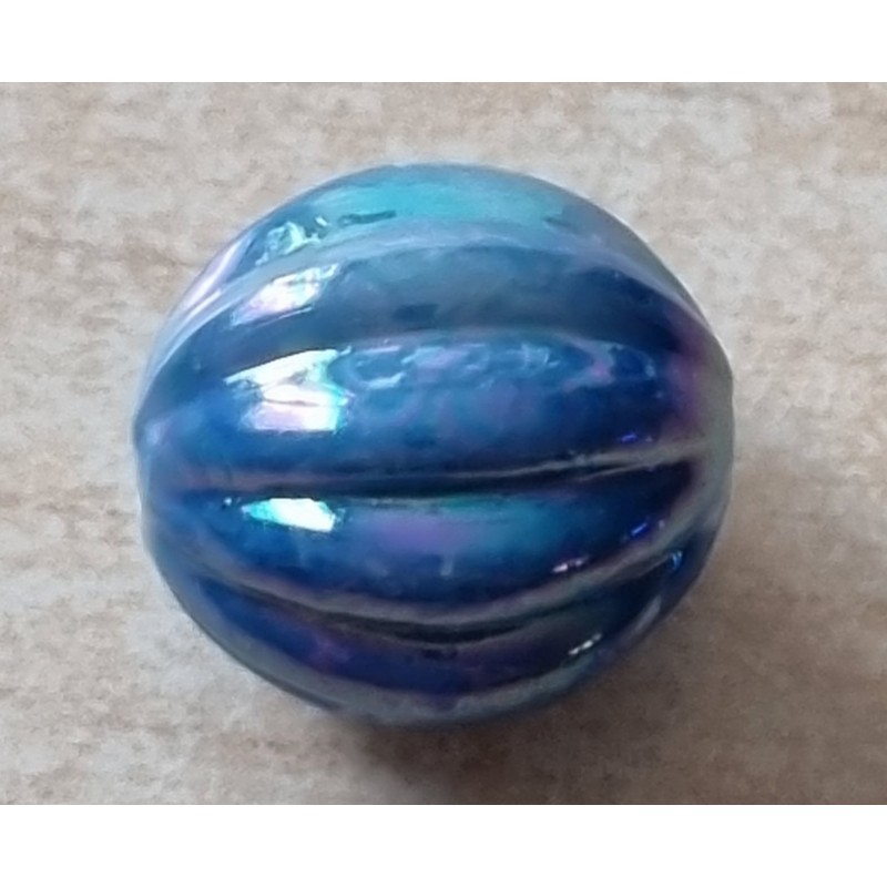 Kunststoff Perle gerippt-rund blau/regenbogen