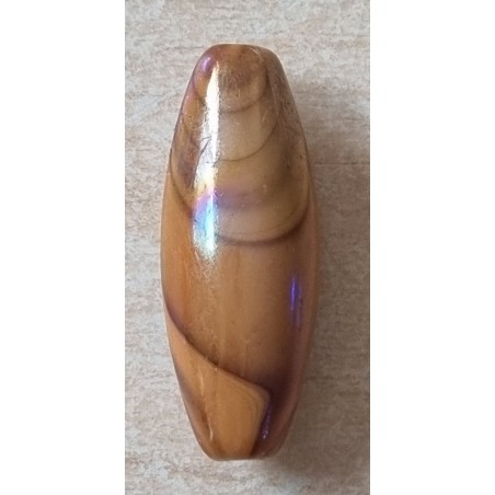 Kunststoff Perle lang-oval braun/regenbogen