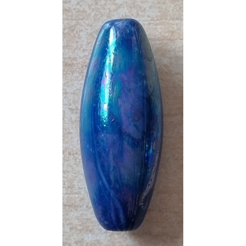 Kunststoff Perle lang-oval blau/regenbogen
