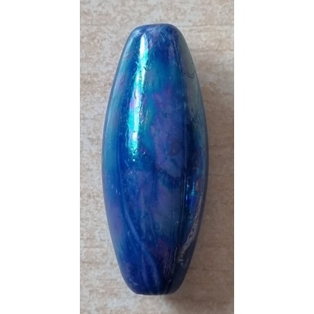 Kunststoff Perle lang-oval blau/regenbogen