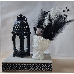Teelichtdeko mit Trockenblumen schwarz