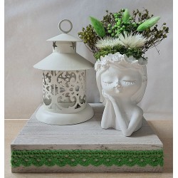 Teelichtdeko mit Trockenblumen grün