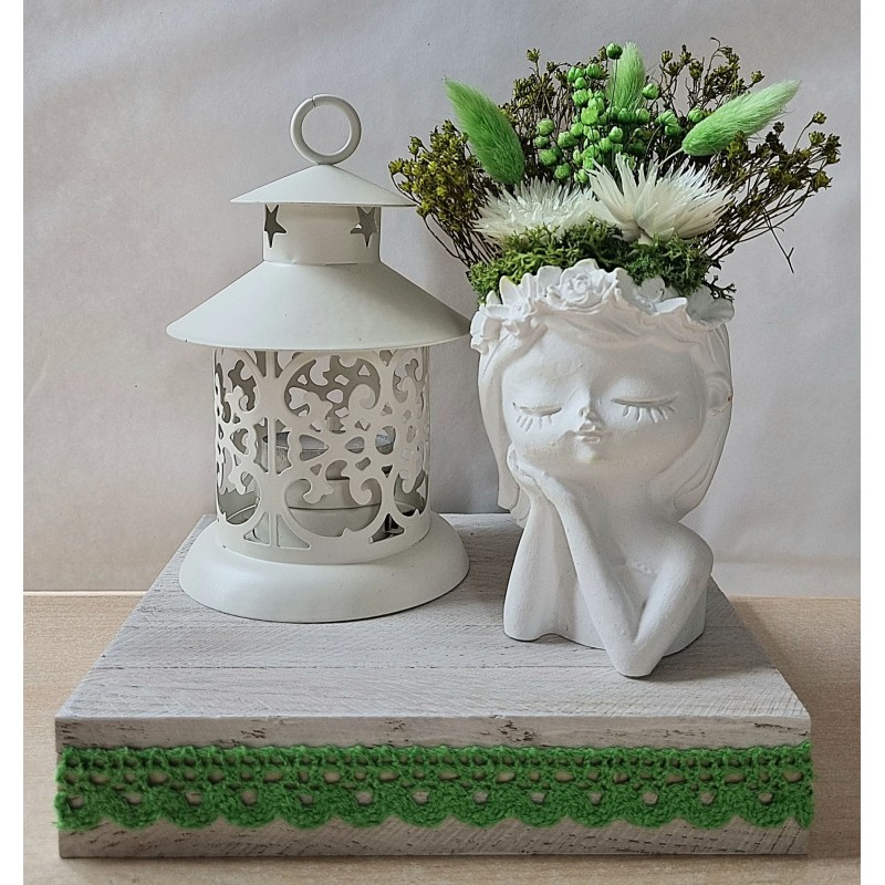 Teelichtdeko mit Trockenblumen grün