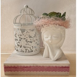 Teelichtdeko mit Trockenblumen rosa