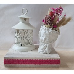 Teelichtdeko mit Trockenblumen pink