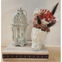 Teelichtdeko mit Trockenblumen braun
