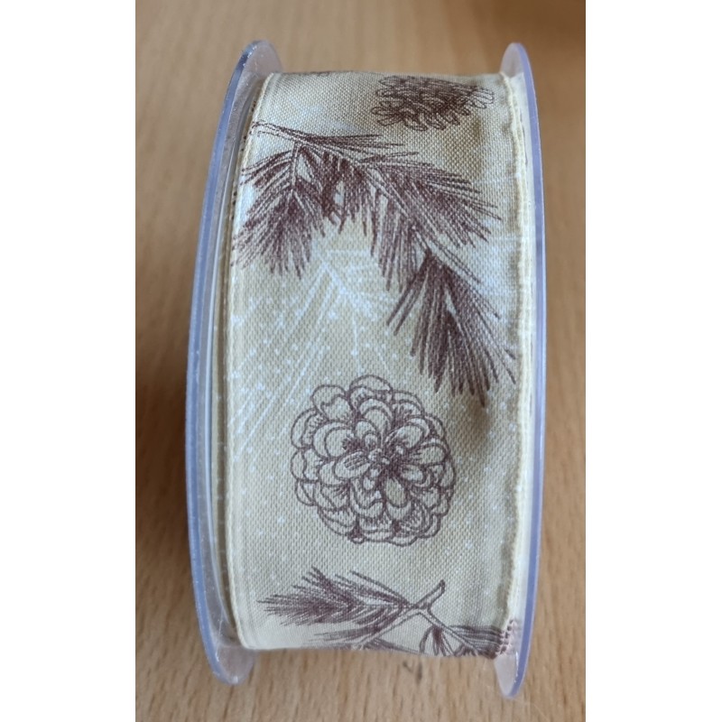 Deko Band Äste/Tannenzapfen beige
