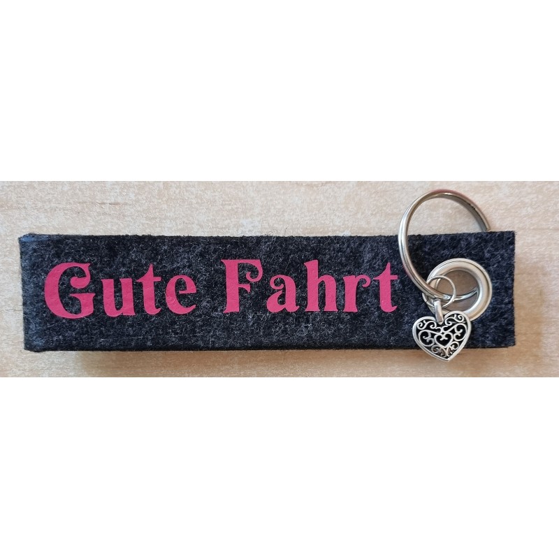 Filz Schlüsselanhänger Gute Fahrt anthrazit/pink