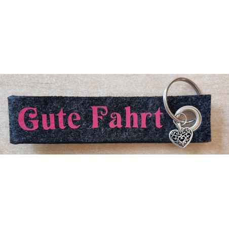 Filz Schlüsselanhänger Gute Fahrt anthrazit/pink