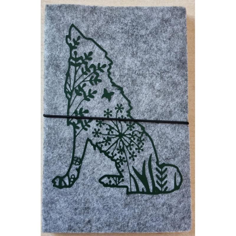 Filz Notizheft Wolf hellgrau/dunkelgrün