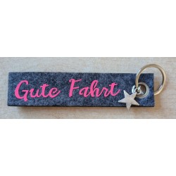 Filz Schlüsselanhänger Gute Fahrt grau/rosa
