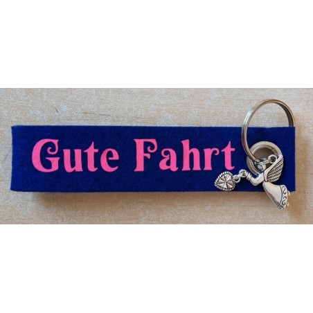 Filz Schlüsselanhänger Gute Fahrt blau/rosa