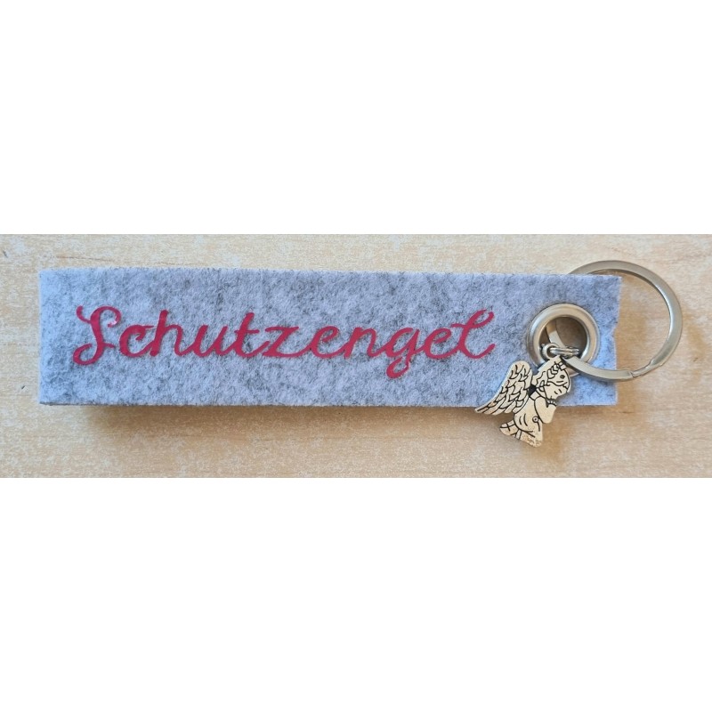 Filz Schlüsselanhänger Schutzengel hellgrau/pink