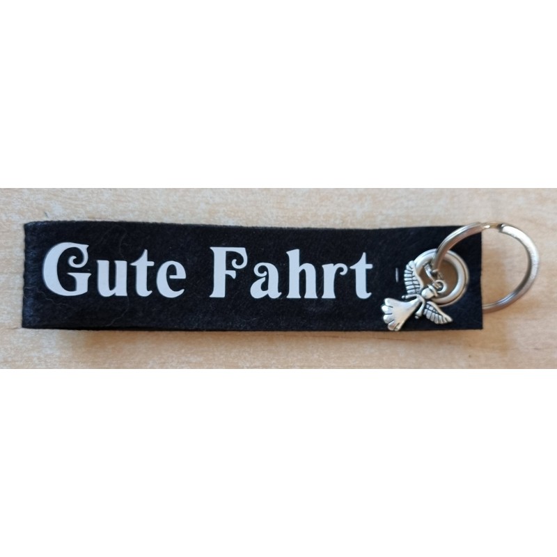 Filz Schlüsselanhänger Gute Fahrt schwarz/weiß