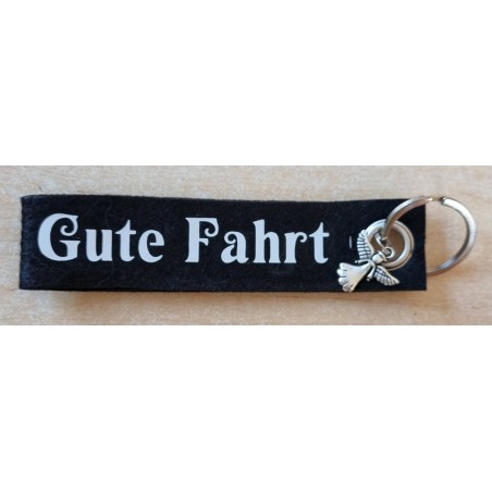 Filz Schlüsselanhänger Gute Fahrt schwarz/weiß